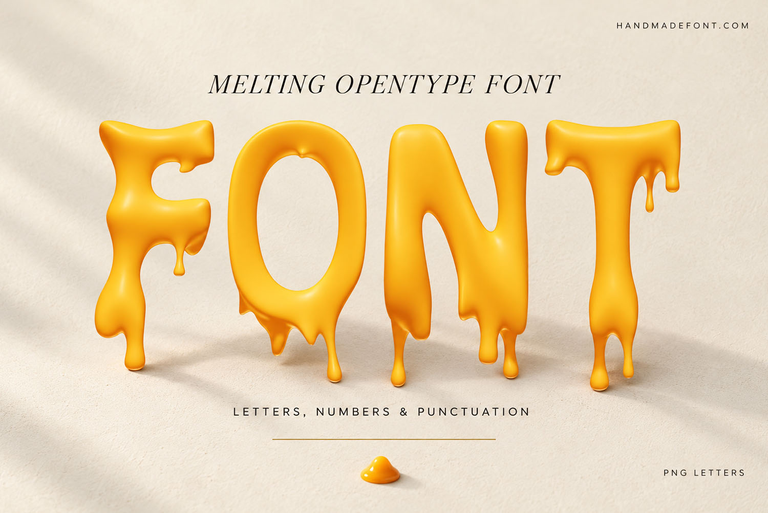 Melting Font FONT Cover on Cream Melting Font cover with the word FONT in dripping yellow letters on cream