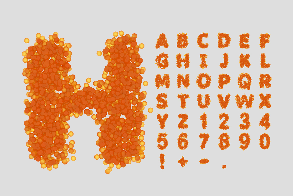 Caviar Font letter H and alphabet Large letter H of the Caviar Font beside the full salmon roe character set