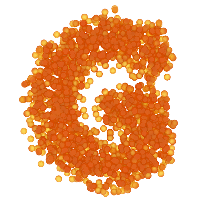 Letter G of the Caviar Font packed with glowing orange salmon eggs