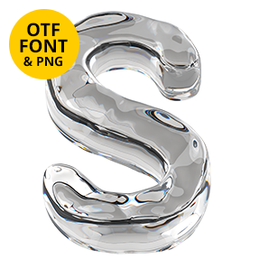 Clear ice letter of the Smooth Ice Font on a light square with the OTF and PNG badge