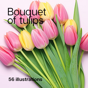 A set of 56 "Bouquet of tulips" photorealistic illustrations.