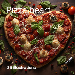 Pizza heart photorealistic illustration
