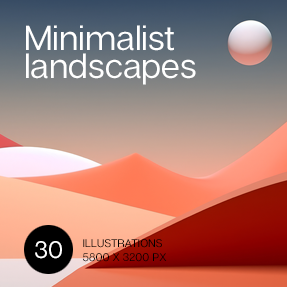 A set of 30 Minimalist surrealistic abstract landscape background.
