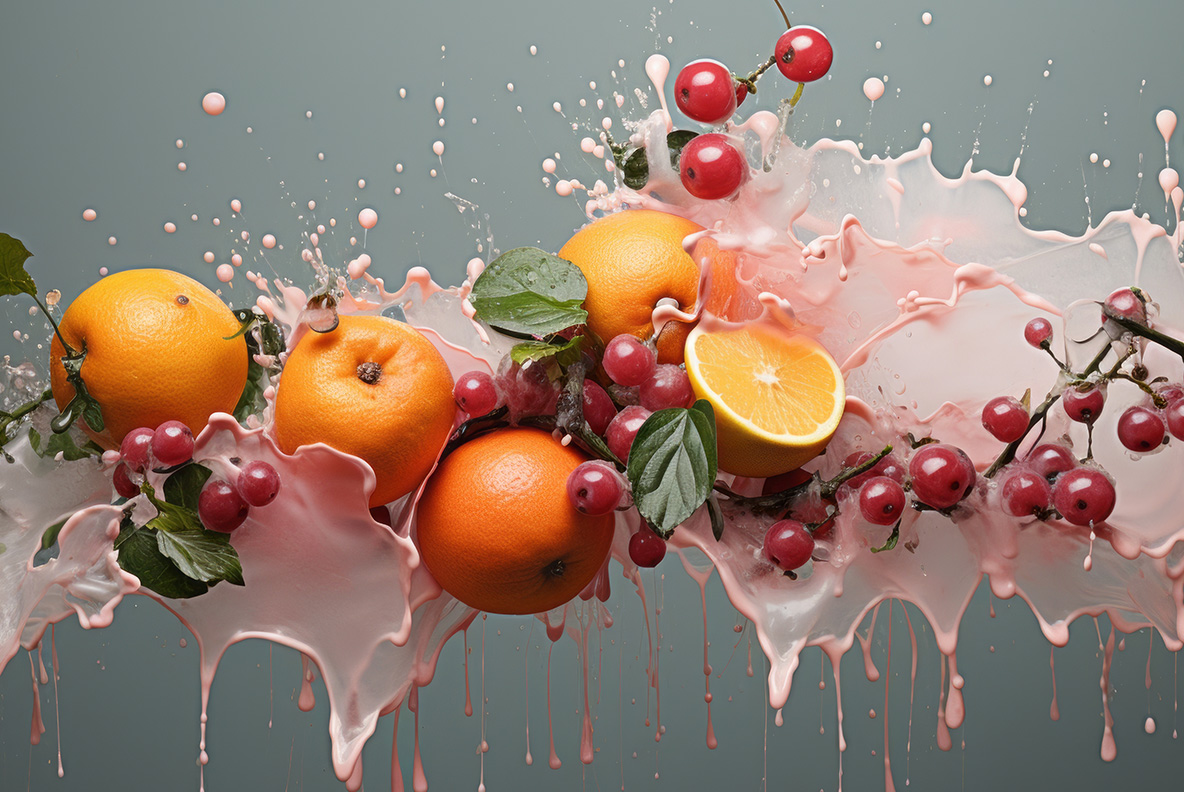 Still Life with Fruit Still Life with Fruit photorealistic illustrations, exuding a contemporary aesthetic. Beautiful fruits.