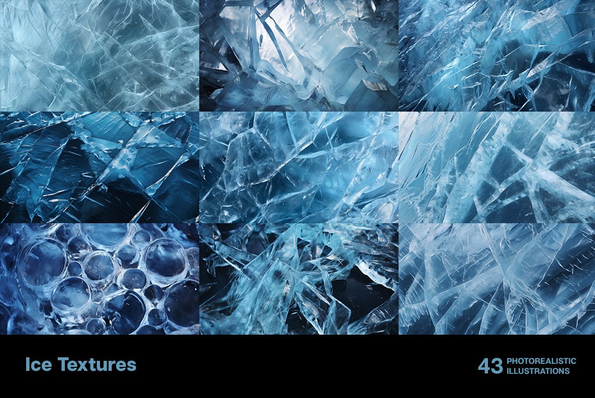 A collection of Ice Textures premium images Frozen ice patterns in winter cold freezing