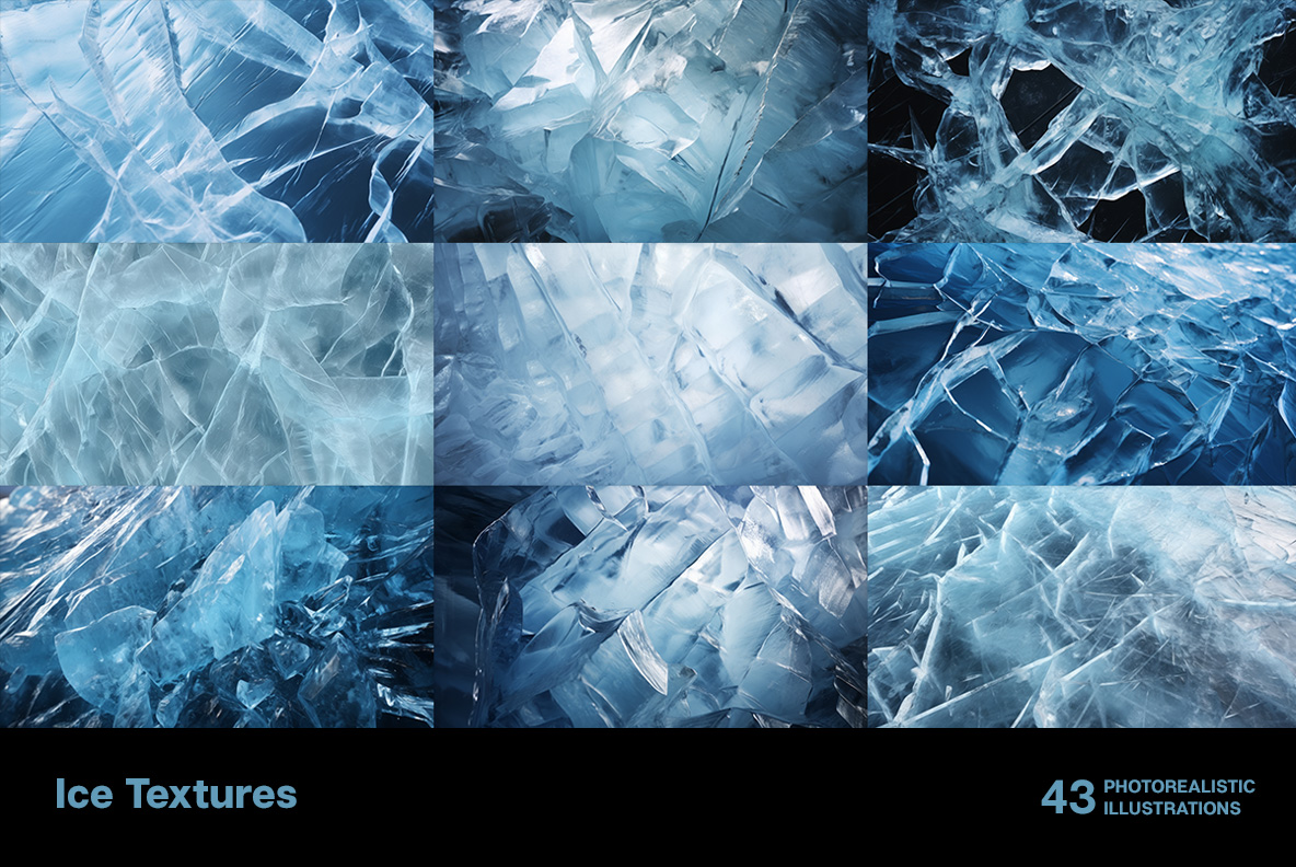 A collection of Ice Textures premium images Frozen ice patterns in winter cold freezing