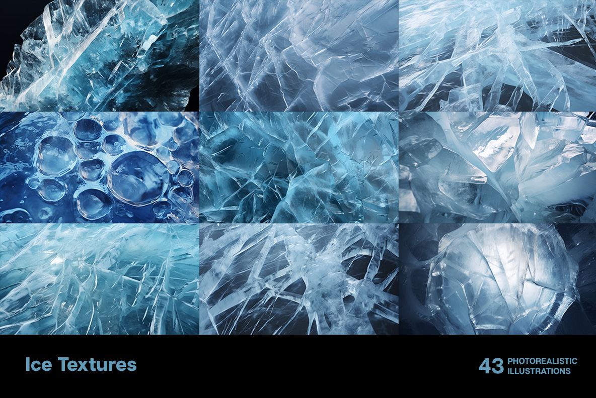 A collection of Ice Textures premium images Frozen ice patterns in winter cold freezing