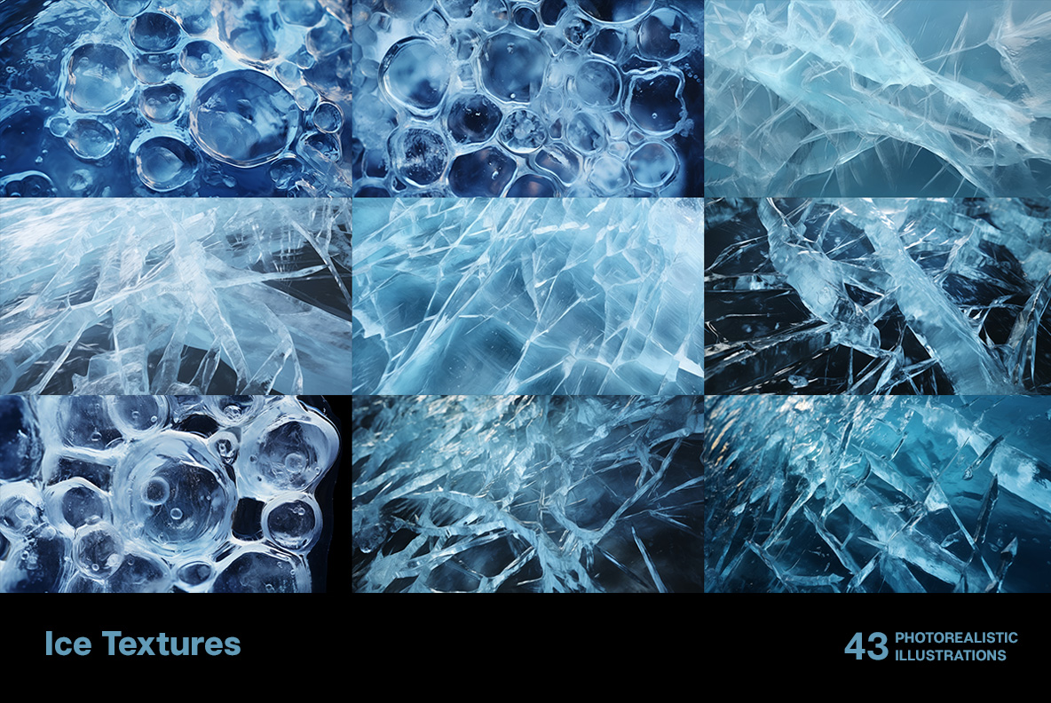 A collection of Ice Textures premium images Frozen ice patterns in winter cold freezing