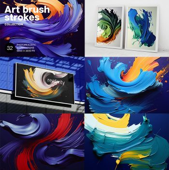 A set of Colorful Art brush strokes. Contemporary visual art brushwork