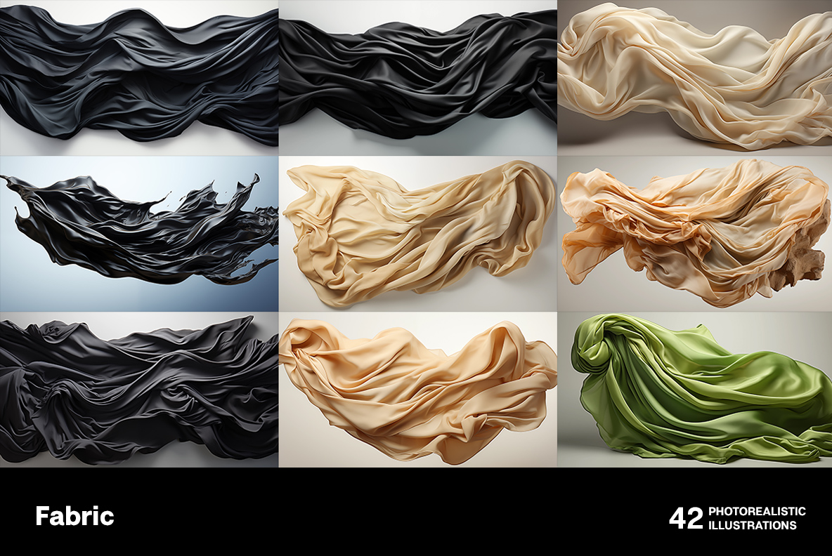 A collection of Fabric photorealistic illustrations Fabric. Textile isolated on solid background.