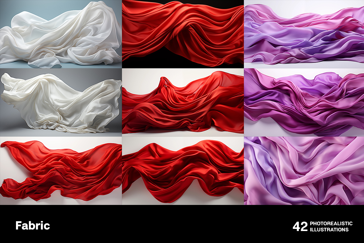 A collection of Fabric photorealistic illustrations Fabric. Textile isolated on solid background.