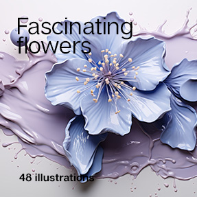 Flowers with a leaf in the middle dripping paint splash on a bright background