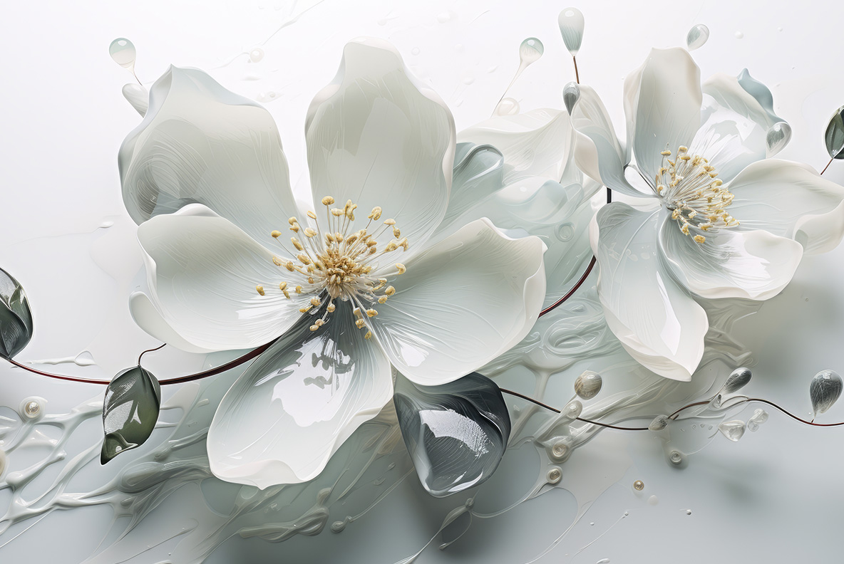 A set of Fascinating flowers creative images made by handmadefont A collection of Flowers with a leaf in the middle dripping paint splash on a bright background