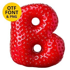 Berry letter of the Strawberry Font on a light square with the OTF and PNG badge