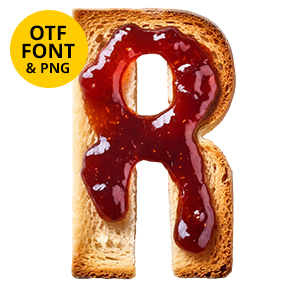 Letter R made of toast and jam for the Jam on Toast Font, with an OTF Font and PNG badge