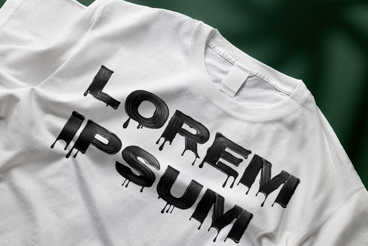 White t-shirt printed with two words set in the Stroke Edge Font