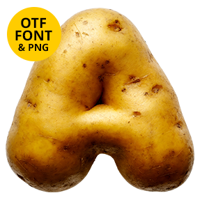 Potato Font letter A shaped like a real potato on transparent background