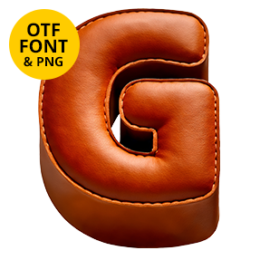 Letter G padded in cognac leather with saddle stitching in the Brown Leather Font.