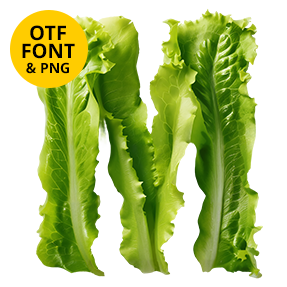 Lettuce letter of the Green Salad Font on a light square with the OTF and PNG badge