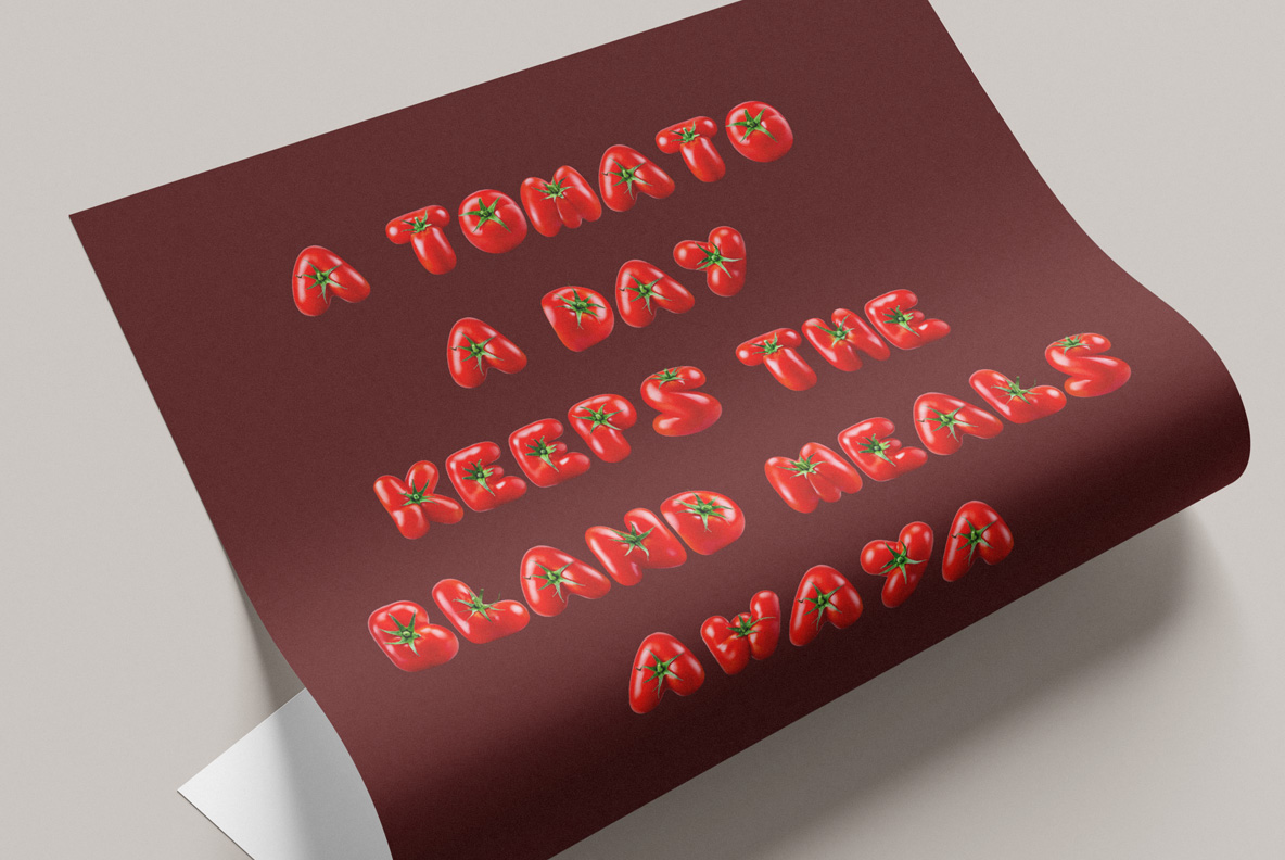 Dark Red Poster In The Fresh Tomato Font Curled dark red poster with a five line saying set in the Fresh Tomato Font