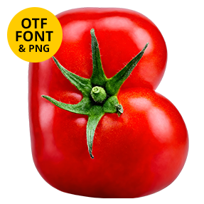 Glossy tomato capital B with a green calyx from the Fresh Tomato Font