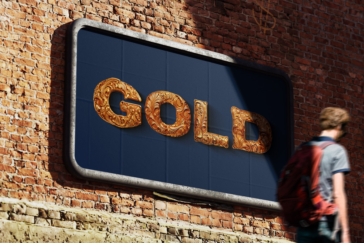 Gold Baroque Font billboard mockup Street billboard showing a short word in the Gold Baroque Font
