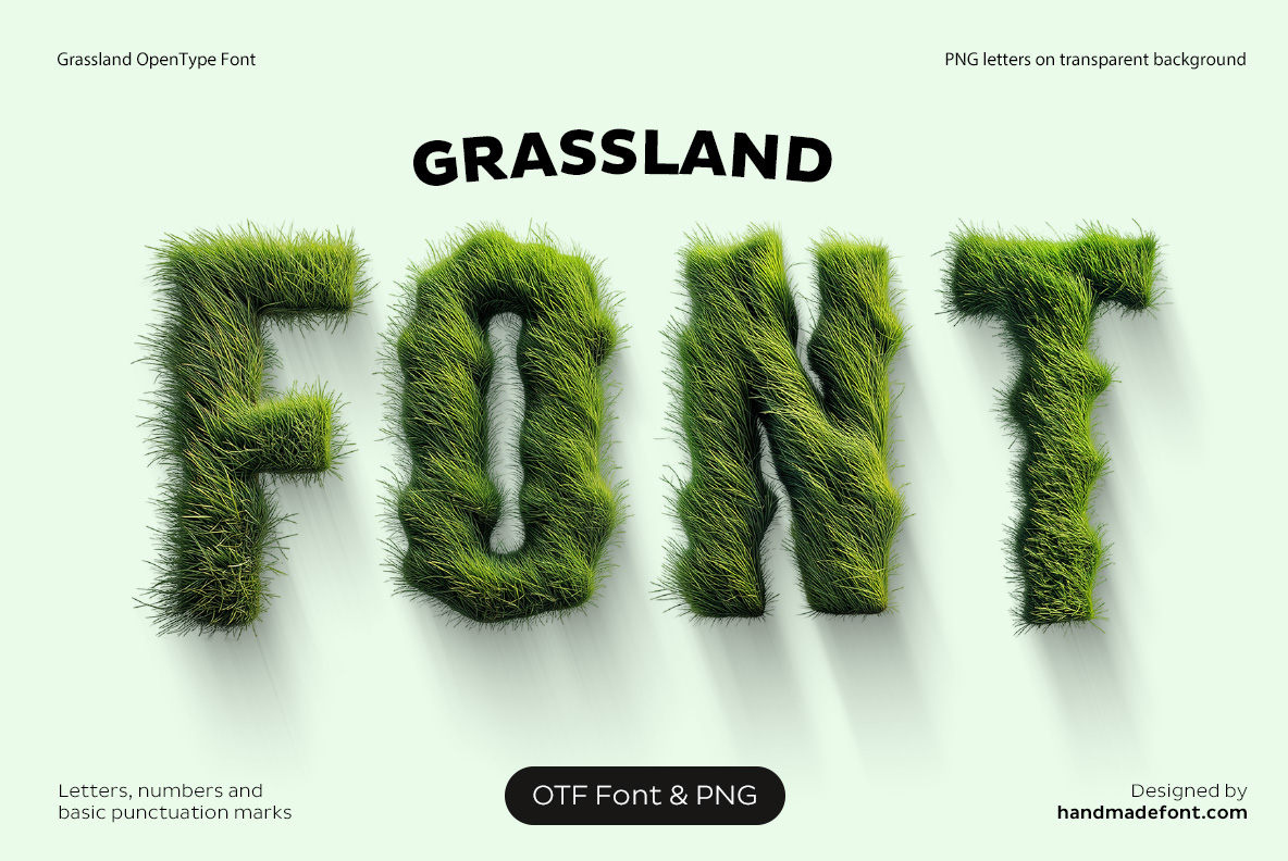 Grassland Font title card Title card for the Grassland Font with the word font grown from grass