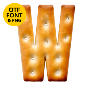 Letter W from the Crackers Font baked with a golden crust and docking holes