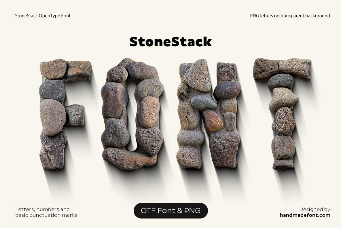 Stone Stack Font Cover Sheet Stone Stack Font cover sheet spelling FONT with letters piled from grey rocks