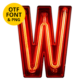 Letter W of the Urban Neon Font on a light square with the OTF and PNG badge