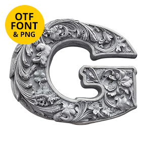 Letter G from the Bas-relief Font carved with silver acanthus scrollwork