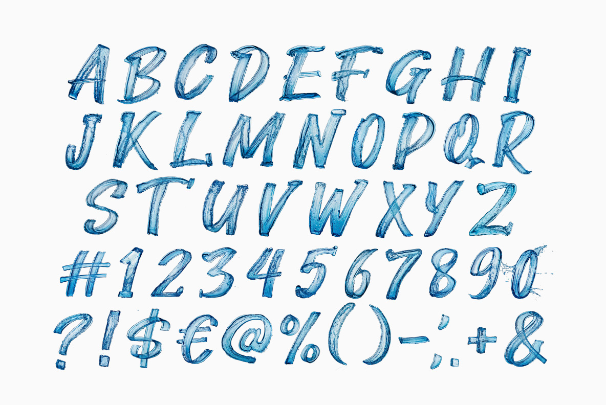 Dripline Font alphabet on white Alphabet and numerals of the Dripline Font on a pale background