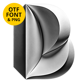 Folded silver letter of the MonoFold Font on a light square with the OTF and PNG badge