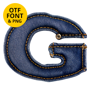 Stitched denim capital A with copper rivets from the Jeanius Font