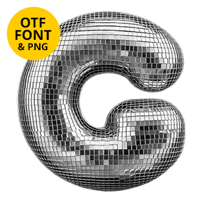 Letter G of the Disco-Spark Font on a light square with the OTF and PNG badge