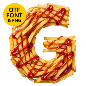 French Fries Fiesta Font letter G close-up in fries and ketchup