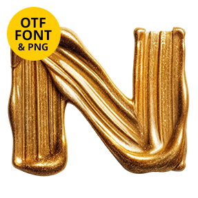 Poured gold capital N with raised ridges from the Golden Flow Font