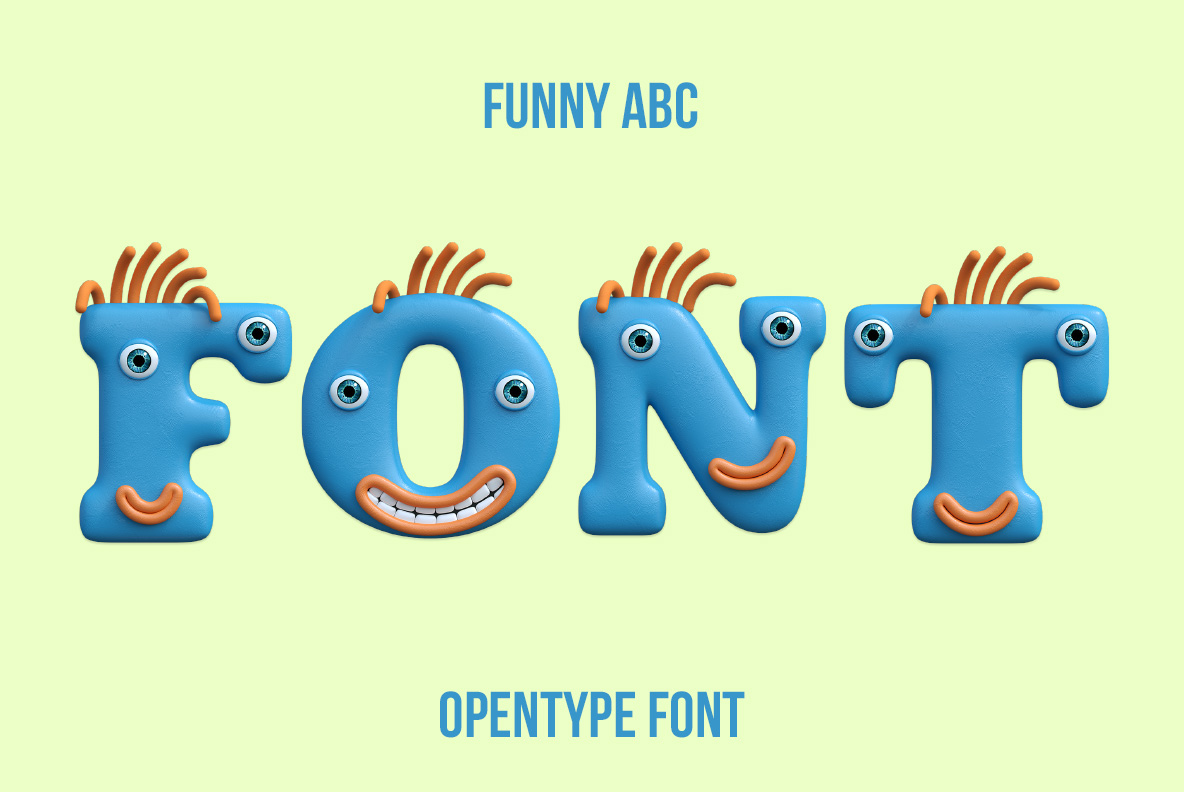 Funny ABC Font with colorful letters designed as expressive creature characters