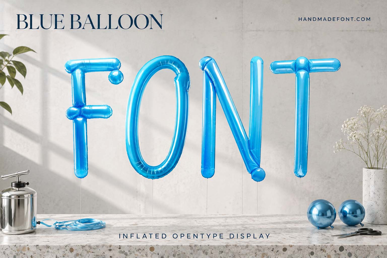Blue Balloon Font – glossy inflatable typography for celebration design