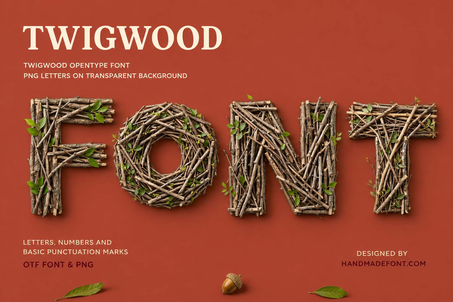 Twigwood Font woven from natural branches and green twigs
