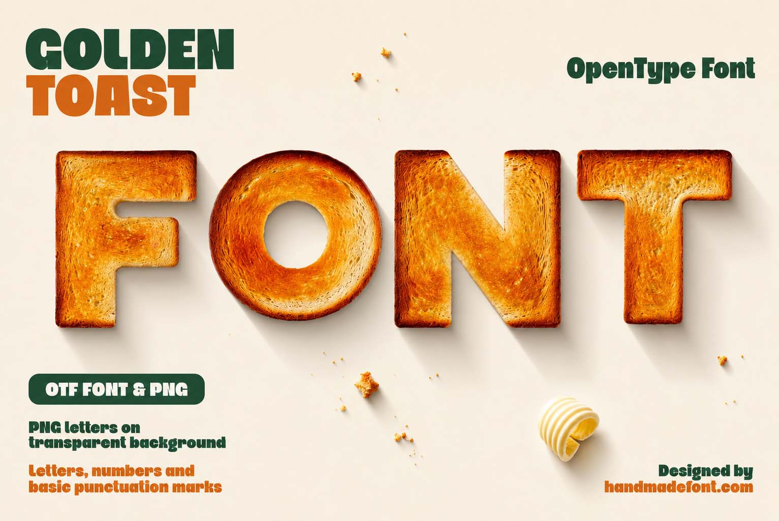 Golden Toast Font with toasted bread alphabet letters