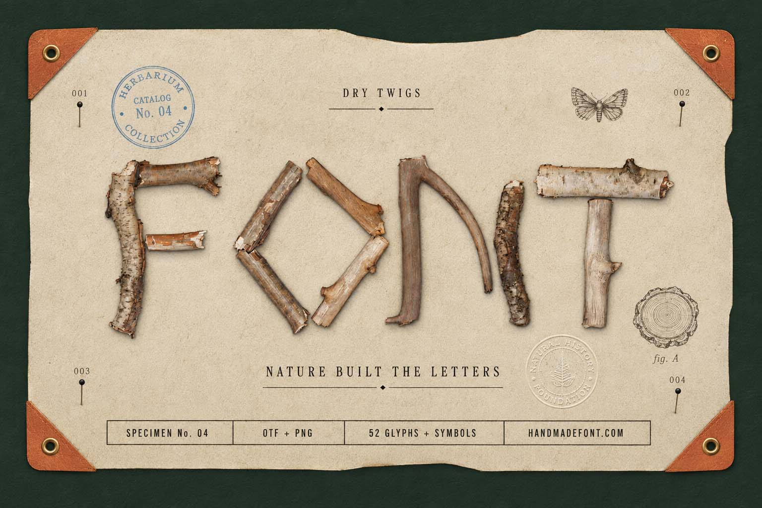 Dry Twigs Font formed from delicate branches in a vintage natural composition