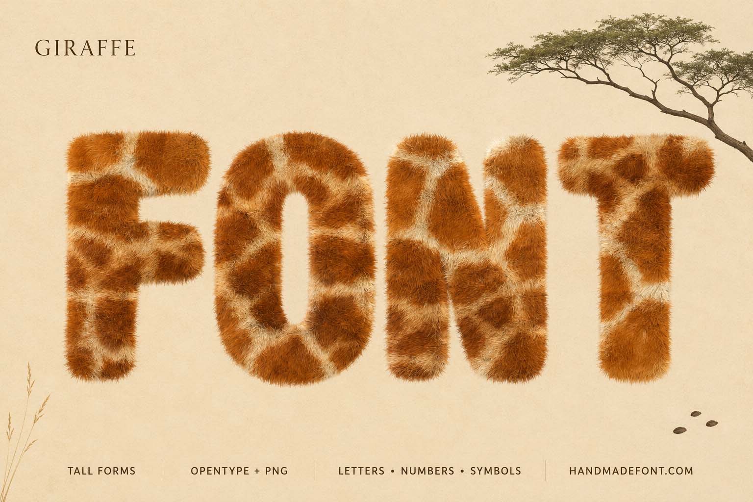 Giraffe Font with wildlife-patterned letters for playful design and branding inspiration