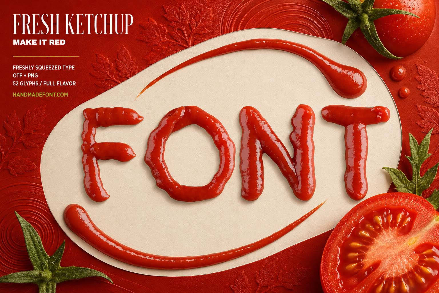 Fresh Ketchup Font with glossy red sauce letters for bold food advertising