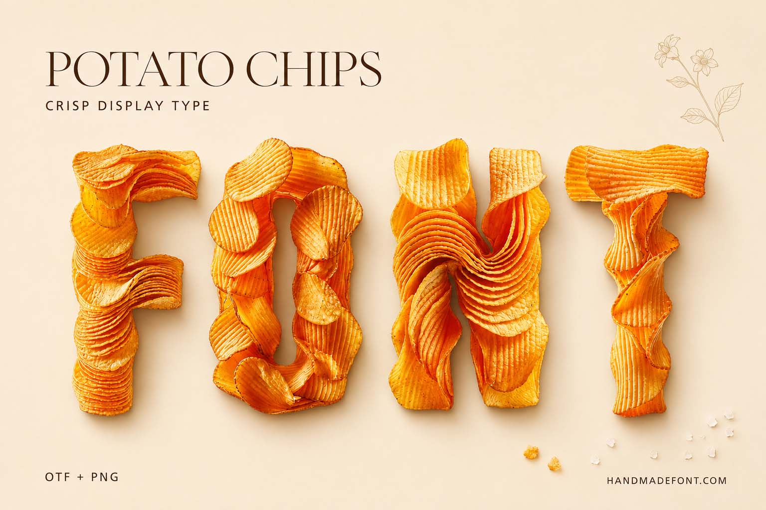 Potato Chips Font made from crispy snack letters for packaging inspiration