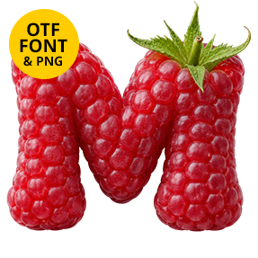 Berry letter B of the Raspberry Font on a light square with the OTF and PNG badge
