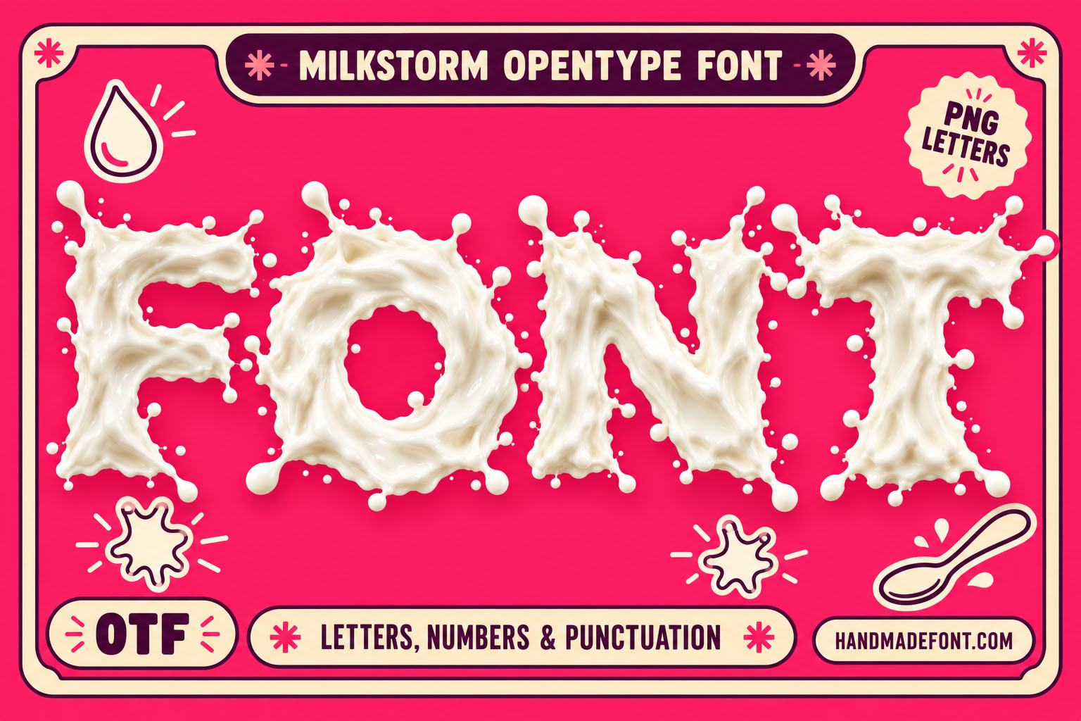 Milkstorm Font white milk splash letters on hot pink